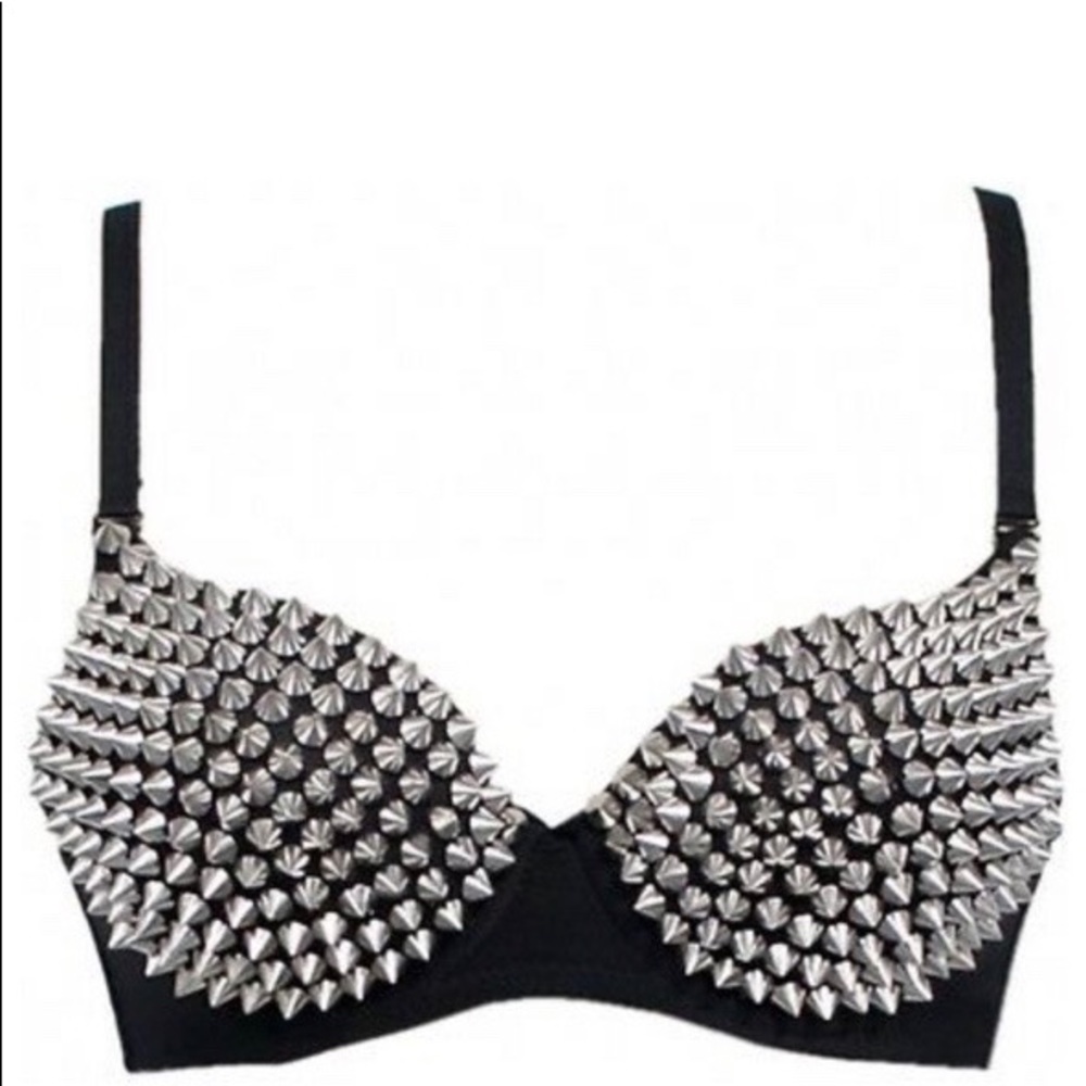 Silver spiked bra